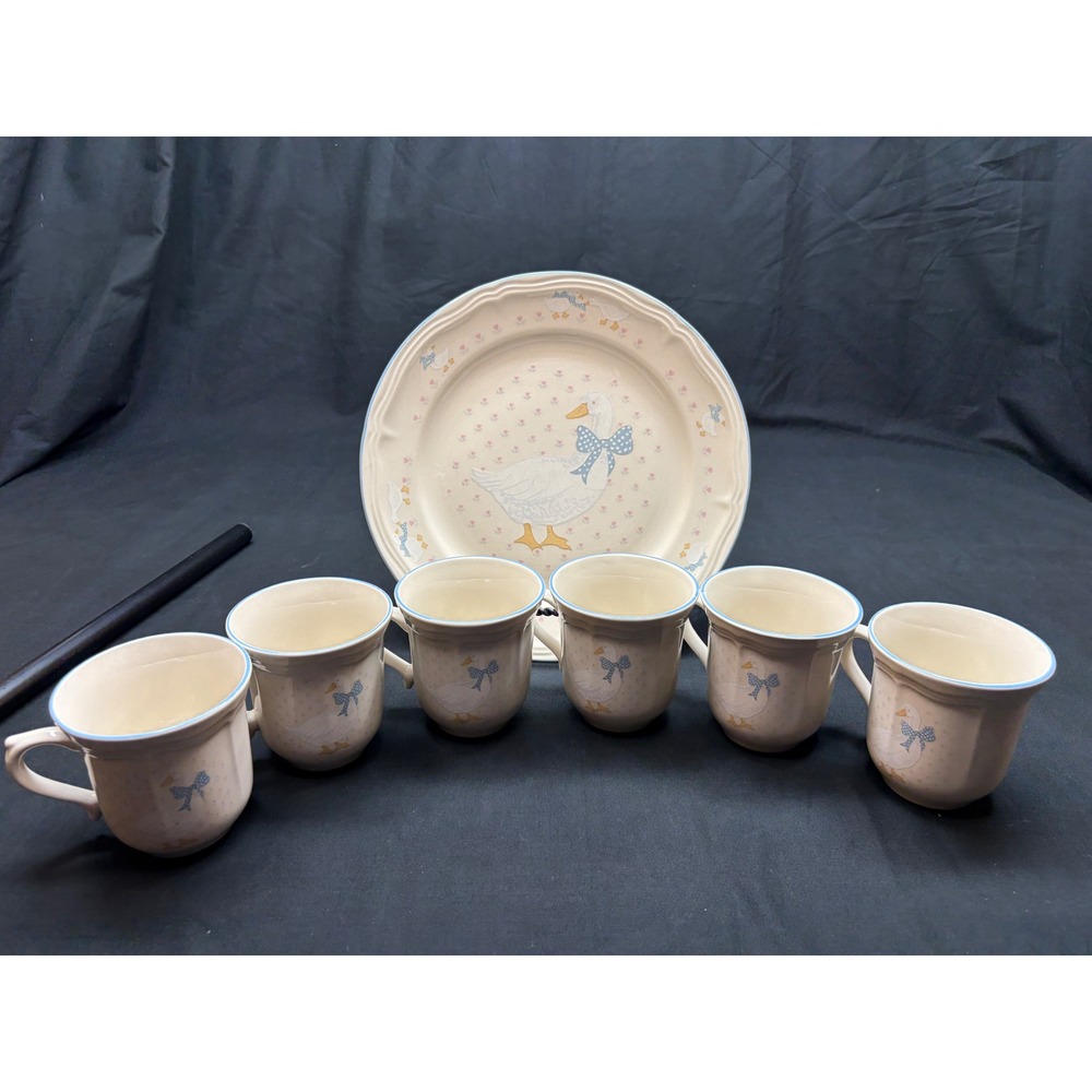 Tienshan Stoneware Country Goose Blue Bow Heart Vintage Dinnerware Cottagecore - Picture 11 of 16